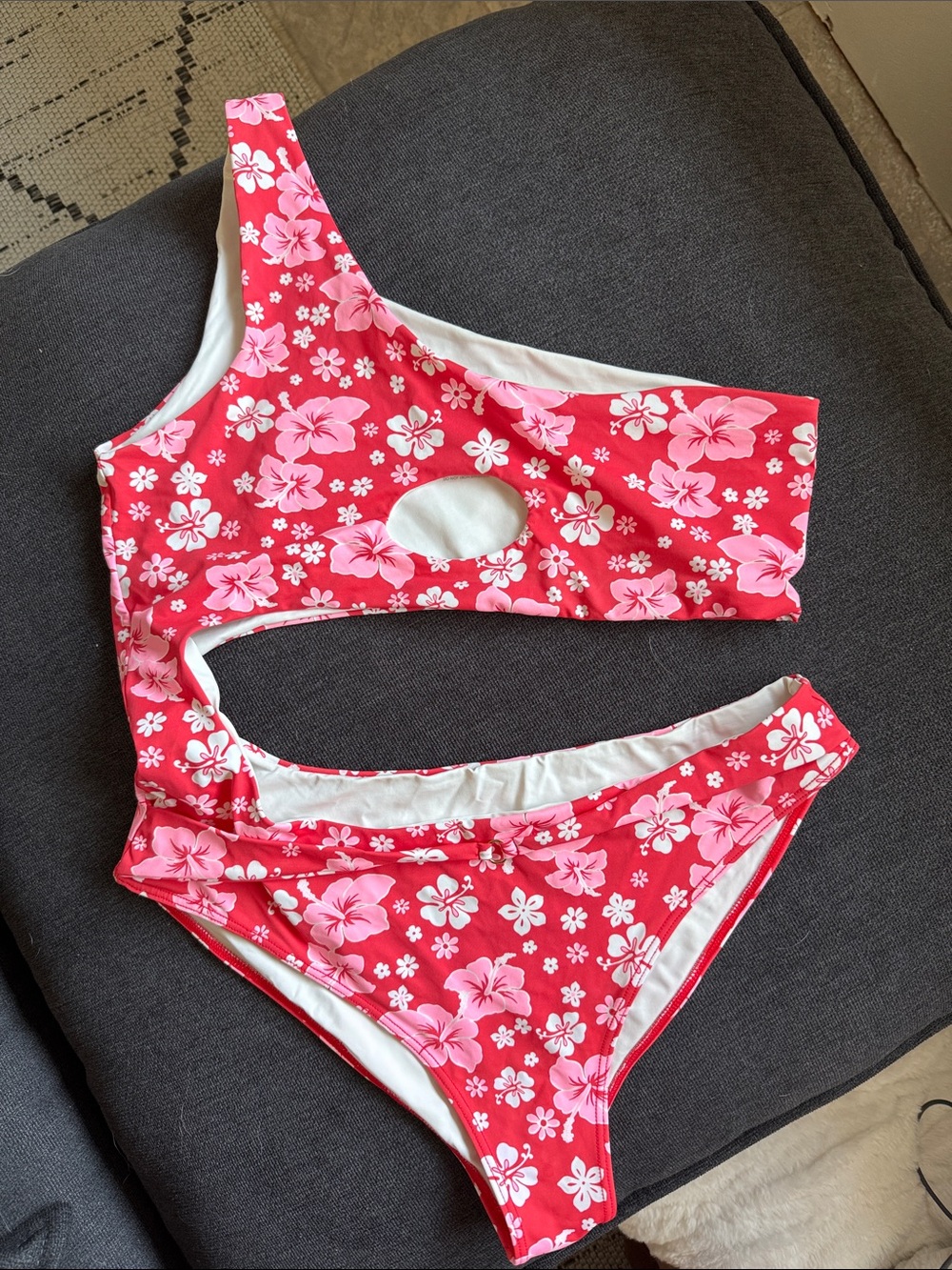 Frankie's Bikinis Pink Floral One-Shoulder Cutout Swimsuit